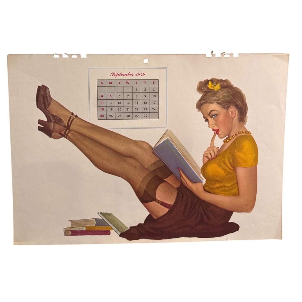 Vintage 1949 Pin-Up Calendar Page September Original Mid Century Art Ephemera